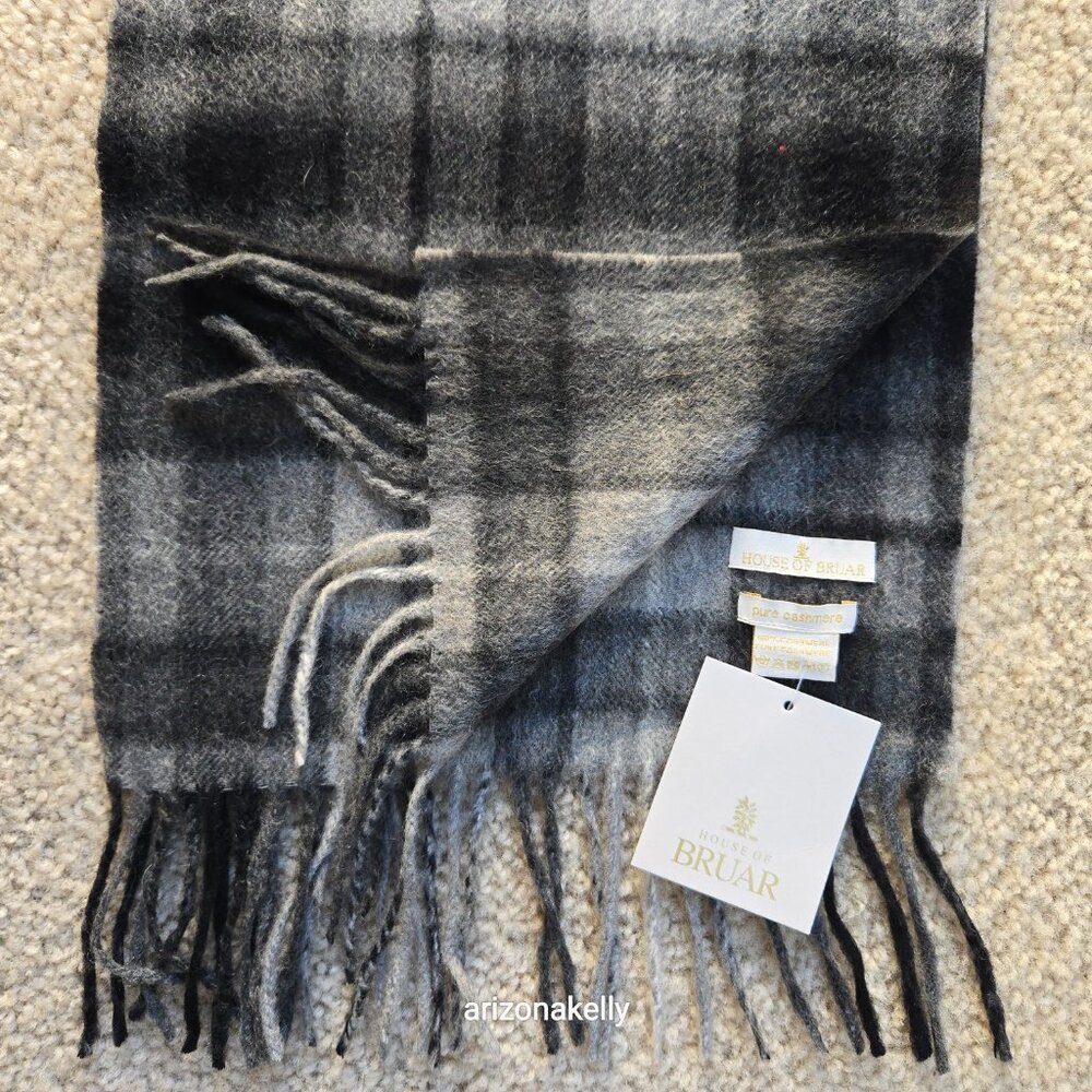 NWT House of Bruar Cashmere Plaid Scarf Grey & Black - Picture 2 of 14